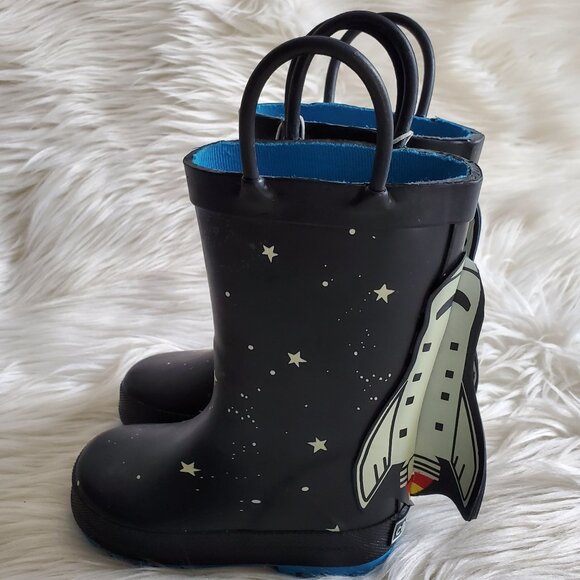 Carter's Kid's Black/Blue 4-D Space Rocket Waterproof Rain Boots SZ 4 - Picture 5 of 11